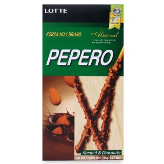 Bánh Que Lotte Pepero Hạnh Nhân Socola/ sô cô la chocolate trắng Hàn Quốc 32G - bọc kem nhúng rắc hạt