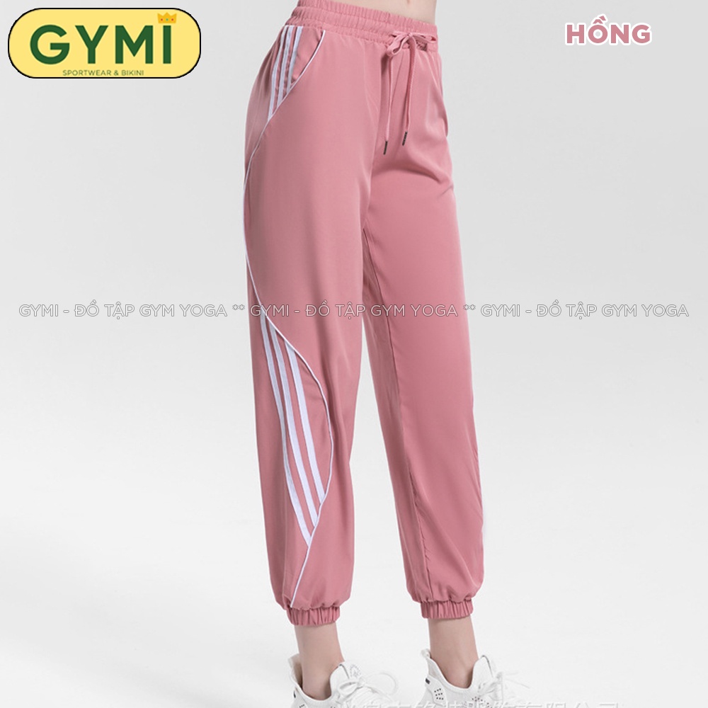 Quần jogger tập gym yoga nữ GYMI QJ09 dáng rộng thể thao chất gió giấy 1 lớp thoáng mát ít co giãn