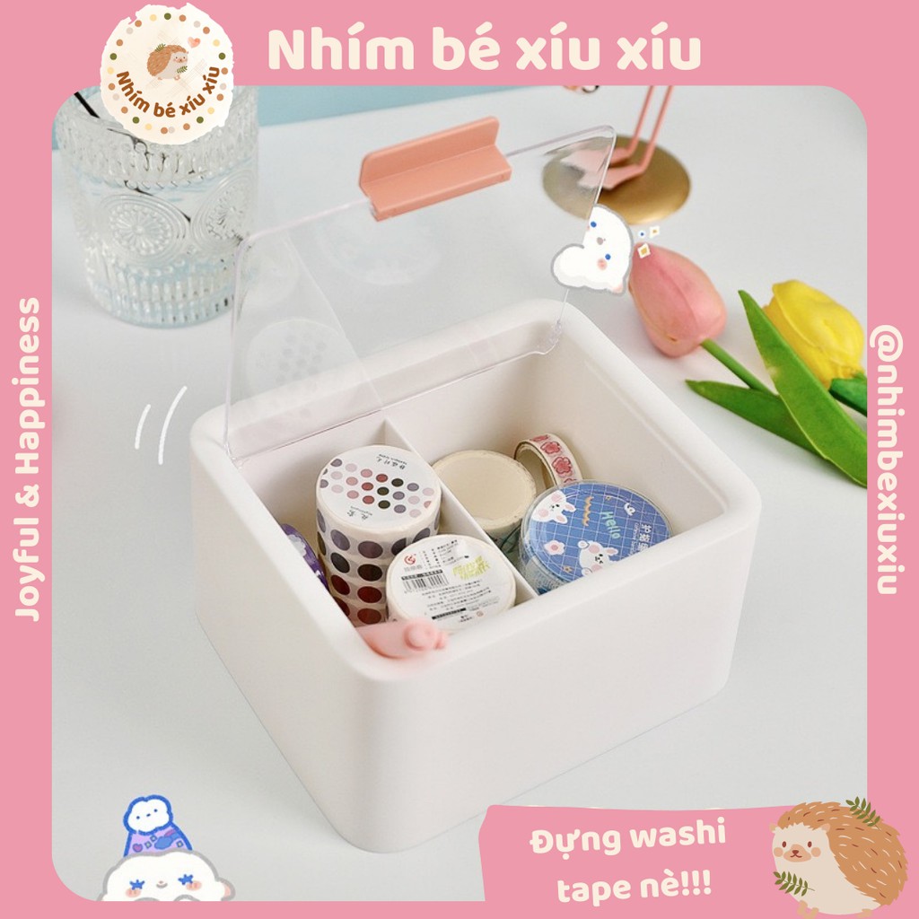 [KÈM STICKER] Hộp nhựa 2 ngăn có nắp đậy để bông tẩy trang, bông tăm, mút trang điểm tiện lợi TN85