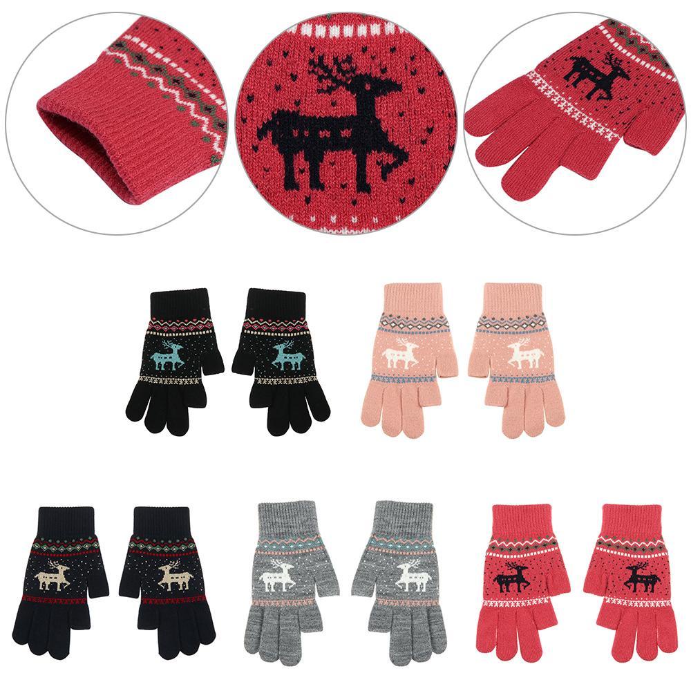 1 Đôi Găng Tay Len Hở Ngón Họa Tiết Hươu Hoạt Hình Dễ Thương