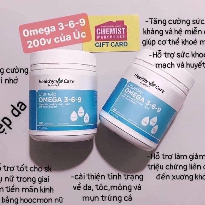 Viên Uống Omega 369 Healthy Care Úc 200 Viên, Hàng Chuẩn Úc,Cung cấp Omega EPA DHA