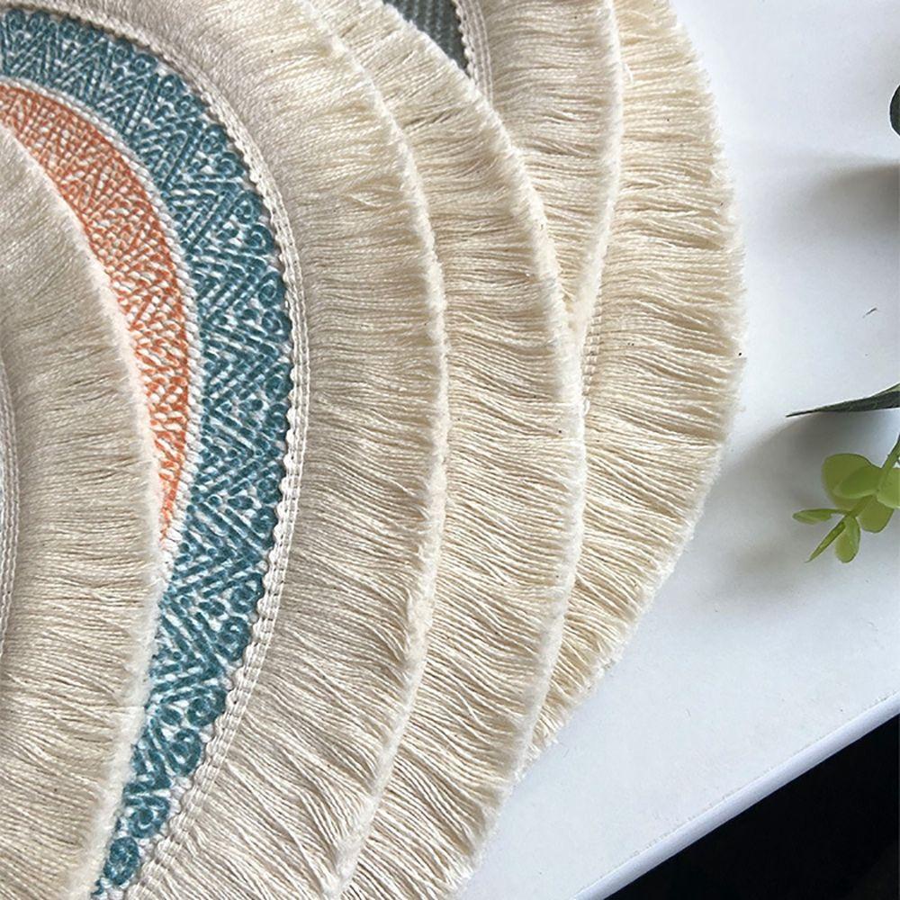 Tấm Lót Bàn Ăn WMES15H|Khăn Trải Bàn Tròn Vải Cotton Bện Thêu Họa Tiết Phong Cách Bohemian Trang Trí Nhà Cửa