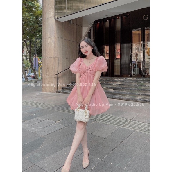 Đầm voan tay phồng
