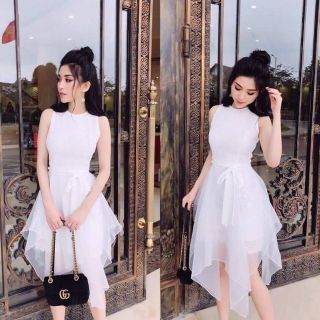 Đầm trắng nơ eo dự tiệc sang trọng
