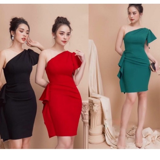 Đầm thun ôm dự tiệc tà xéo trễ vai hàng thiết kế cao cấp (có nhiều size và màu sắc)