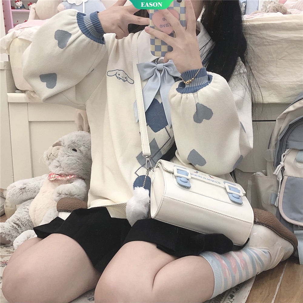 Sanrio Áo Khoác Sweater Chui Đầu Cổ Chữ V Dáng Rộng Thêu Hình Chú Chó Yugui Jk Phong Cách Nhật Bản Cho Sinh Viên [Ướt]