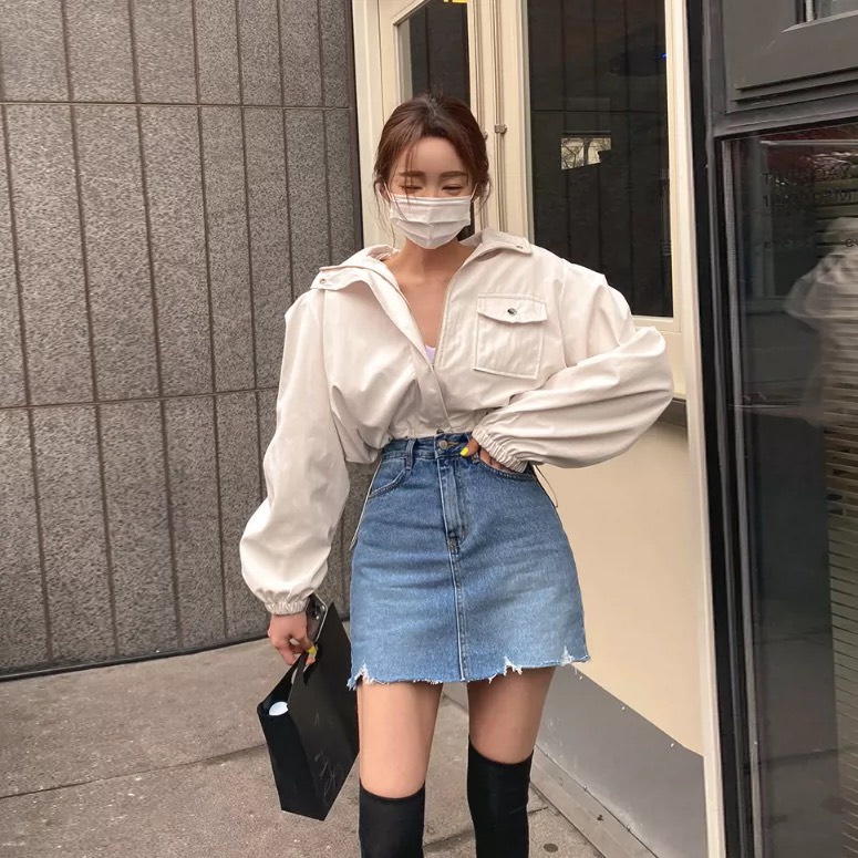 [60kg-90kg] Quần váy jeans BigSize co dãn mạnh phom chữ A, lưng cao trên rốn, có quần trong, màu xanh nhạt rách 4319