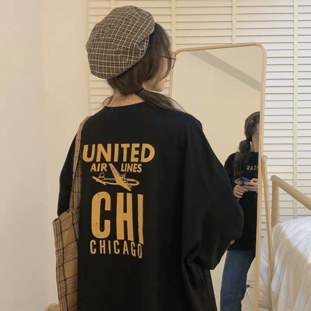 [ Mã 12FASHIONSALE1 giảm 10K đơn 50K ] Áo phông, áo thun nam nữ form rộng tay DÀI Unisex UNITED CHICAGO Từ 50-70kg