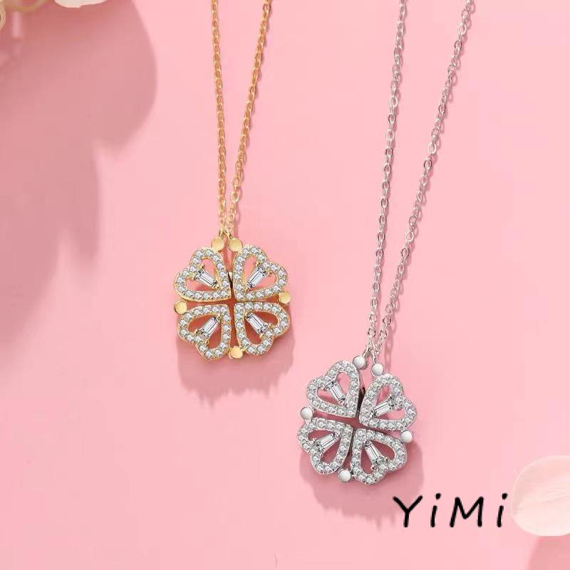 Vòng cổ trái tim bốn lá đính kim cương