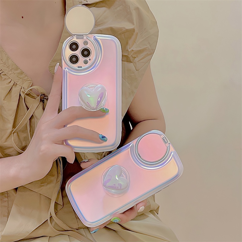 Ốp Điện Thoại Màu Laser Gắn Gương Hình Bánh Mì Có Giá Đỡ Hình Trái Tim Cho iPhone 13 12 Pro Max 11 Pro Max 13pro 12pro 1