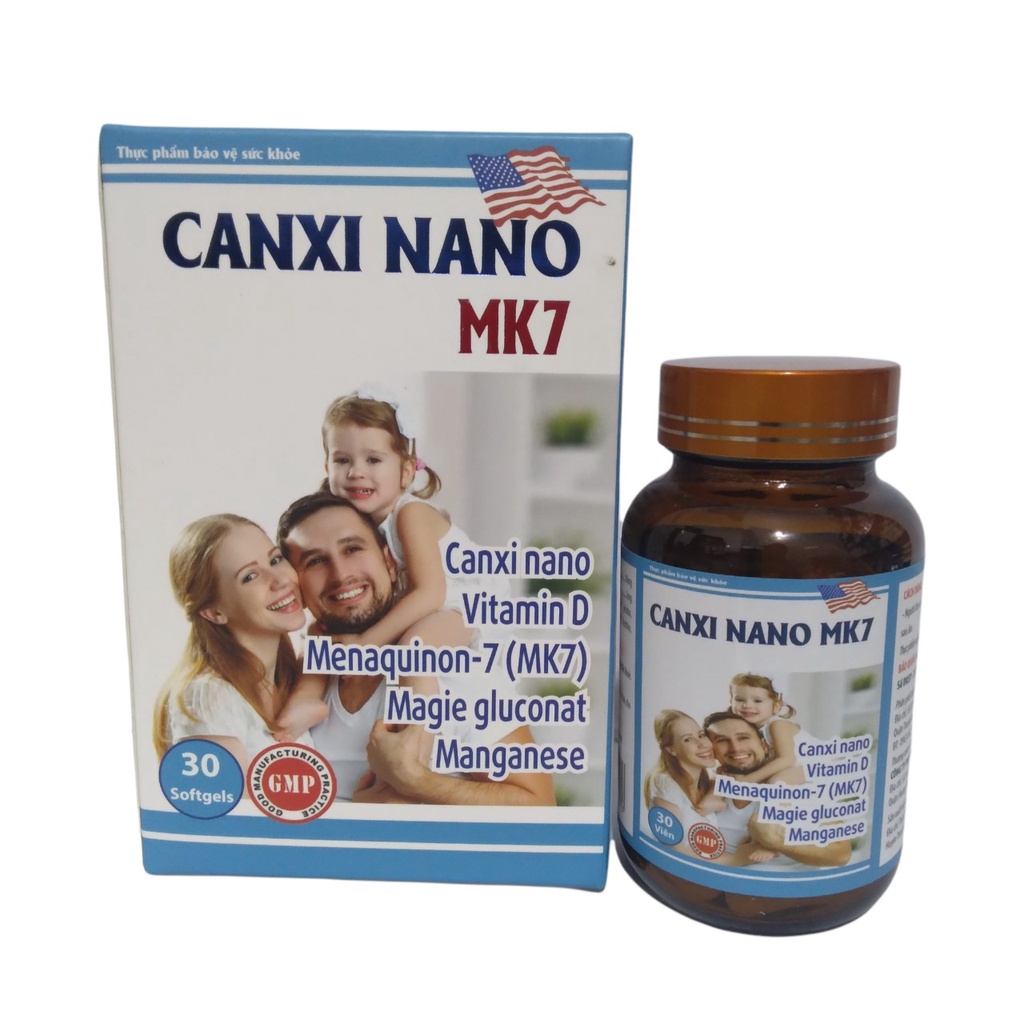 Viên uống Canxi Nano MK7 phát triển chiều cao giúp xương và răng chắc khỏe - Hộp 30 viên