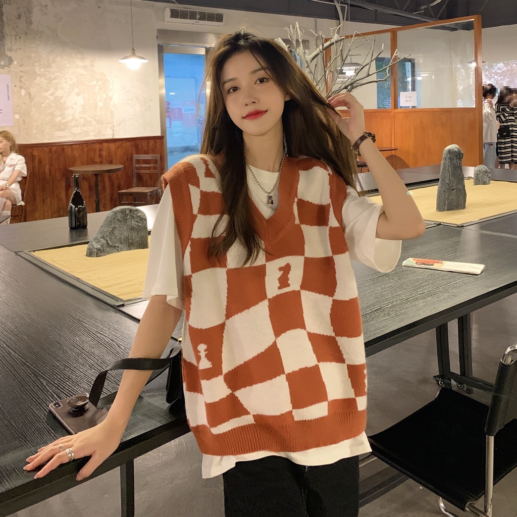 Áo Sweater Dệt Kim Dáng Rộng Cổ Chữ V Thời Trang Cho Nữ