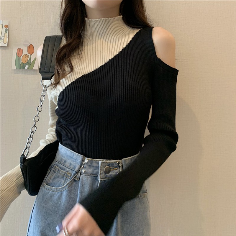 Cocory vn Áo Sweater Trễ Vai Tay Dài Thiết Kế Quyến Rũ Cho Nữ