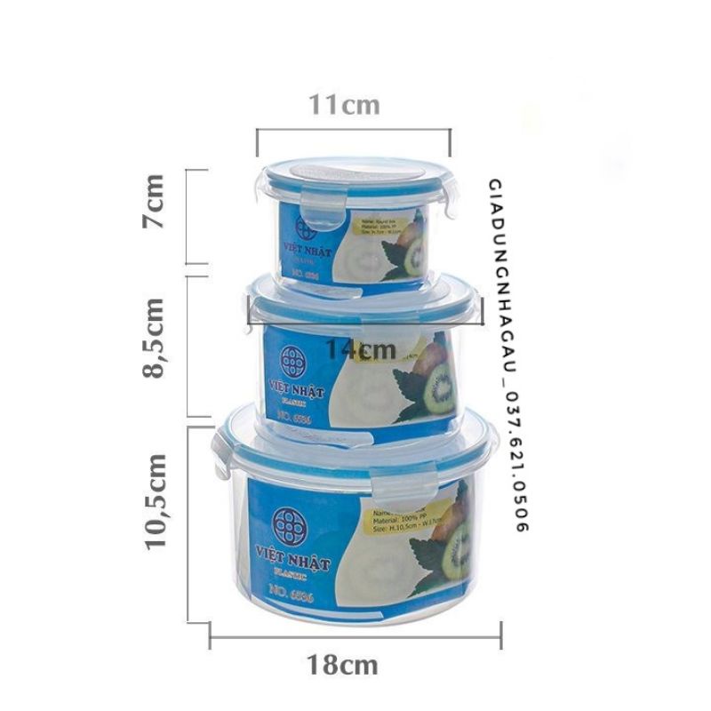 Set 3 hộp lạnh thực phẩm chống tràn dùng được lò vi sóng 6536