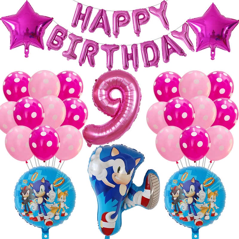 Set 39 Bong Bóng 30 Inch Hình Nhím sonic Trang Trí Tiệc Sinh Nhật Cho Bé