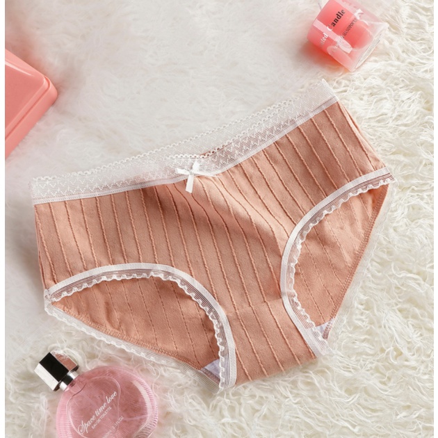 Quần lót nữ Cotton gân tăm đính nơ viền ren dễ thương có chọn size chọn màu QL13 | BigBuy360 - bigbuy360.vn