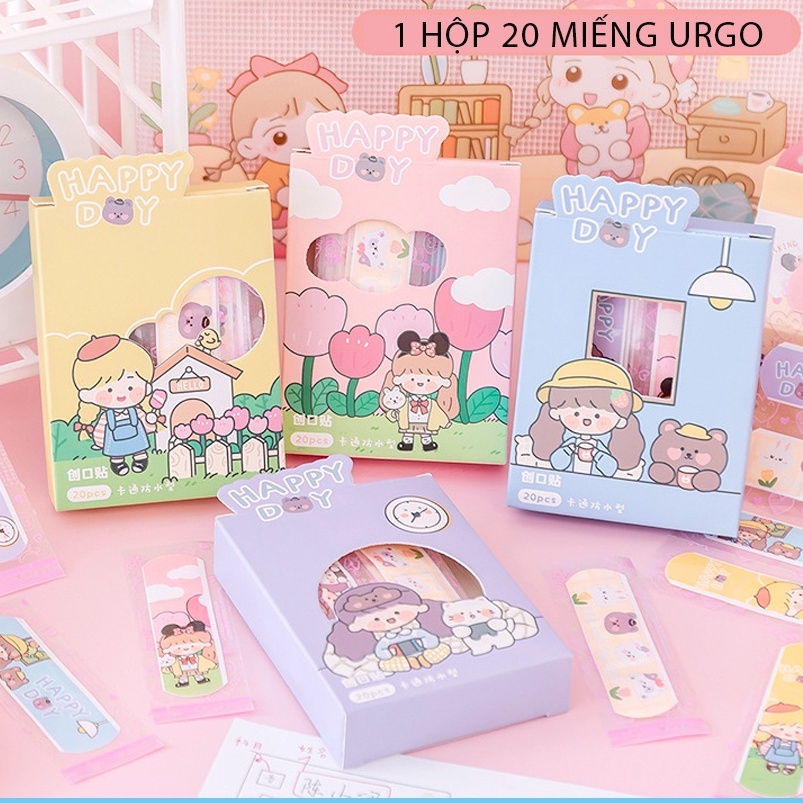 Băng keo cá nhân urgo hình họa tiết cute, 1 hộp 20 miếng ơ gâu dán vết thương không thấm nước Healthcare24h E001