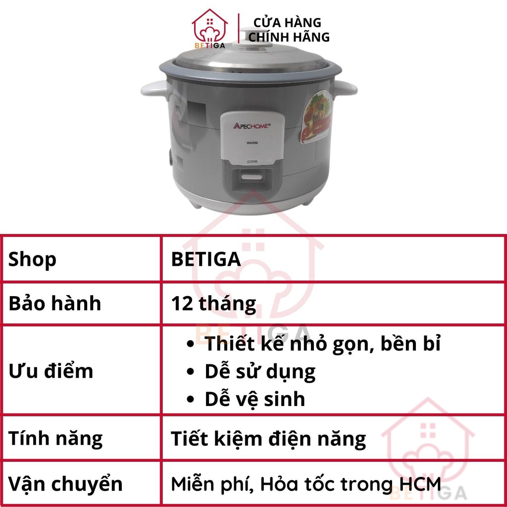 Nồi cơm điện nắp rời Apechome APH-222R 1.8 Lít - Hàng Chính Hãng - Bảo hành 12 tháng