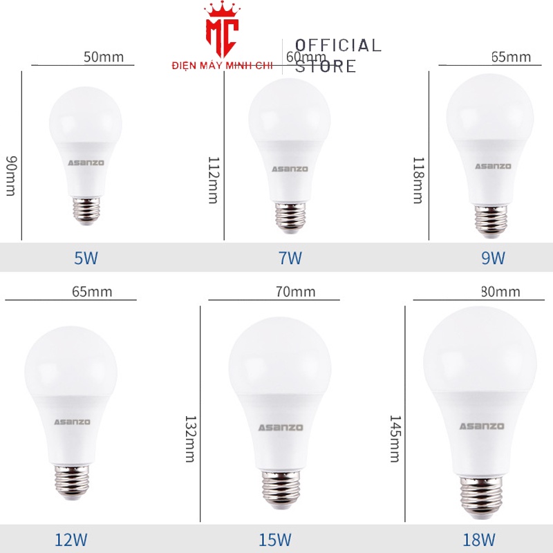 Bóng đèn Led 5w 7w 9w 10w 12w 15w 18w 20w bup tròn A bulb tiết kiệm điện kín chống nước Isun Asanzo