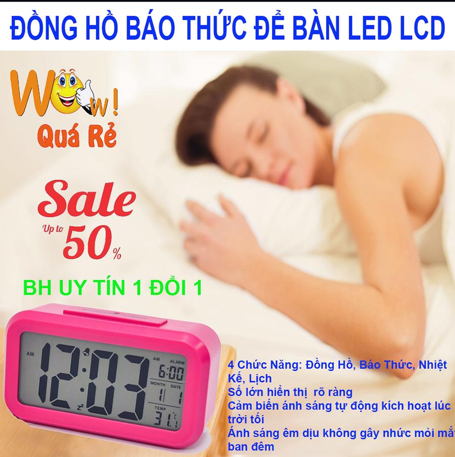 Đồng Hồ LCD Led Để Bàn HD51 - HL1010. Đồng hồ đa chức năng màn hình LCD hiển thị thời gian, báo thức, lịch và nhiệt kế.