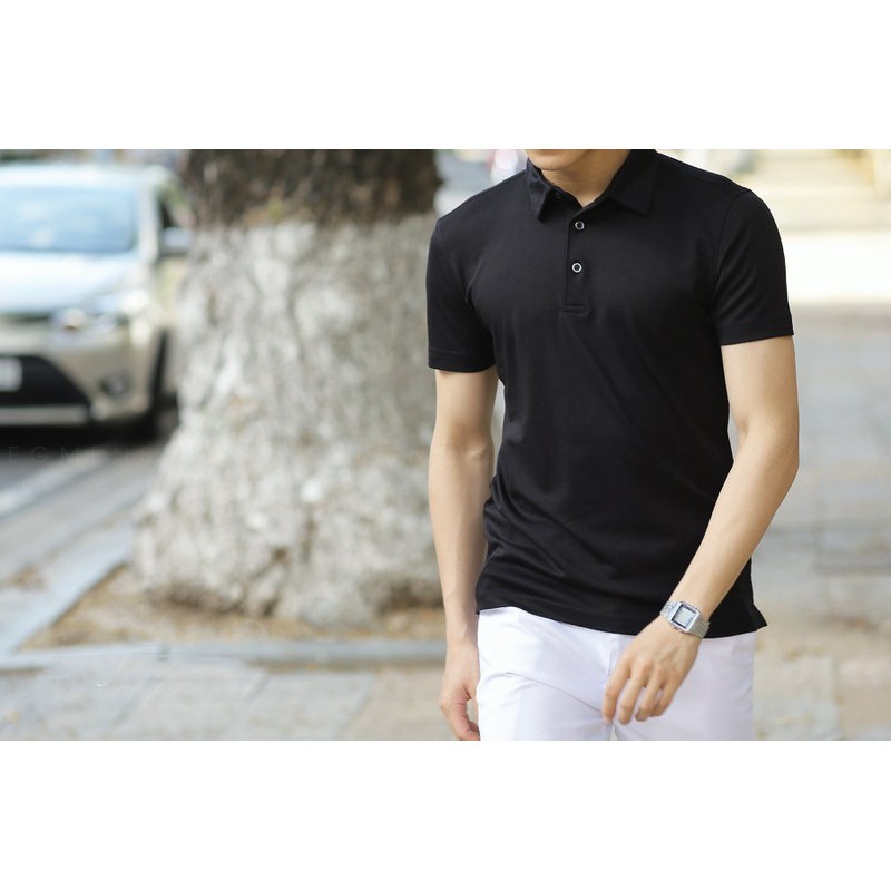 Áo phông nam cổ bẻ trơn 4 màu ngắn tay chất liệu cotton co giãn 4 chiều dáng ôm body
