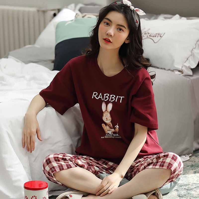 Bộ ngủ nữ mặc ở nhà, bộ ngủ nữ mùa hè dáng lỡ chất đẹp - Bộ quần áo ngủ nữ vải cotton mềm mại thoáng mát