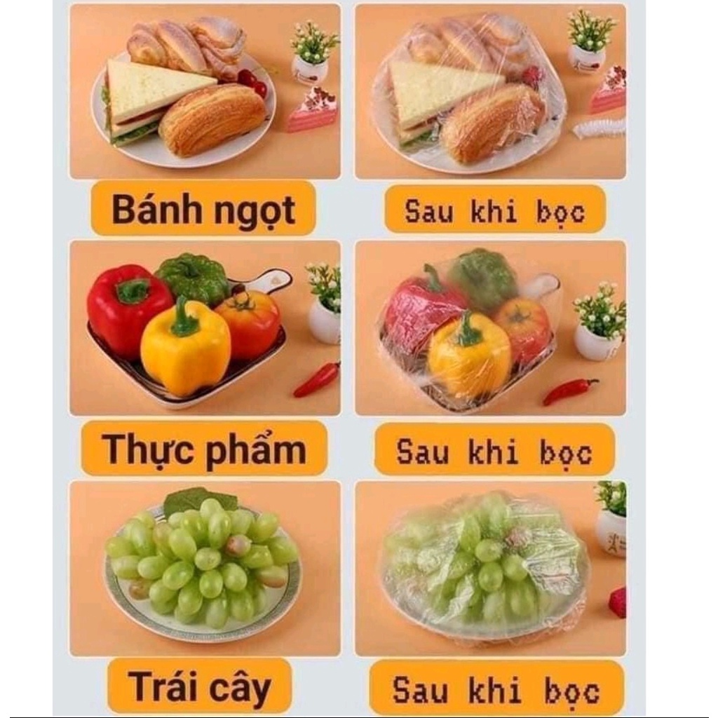 [ Túi Đủ 100 cái] Màng bọc thực phẩm co giãn siêu dai có chun hình túi gấu set 100 cái