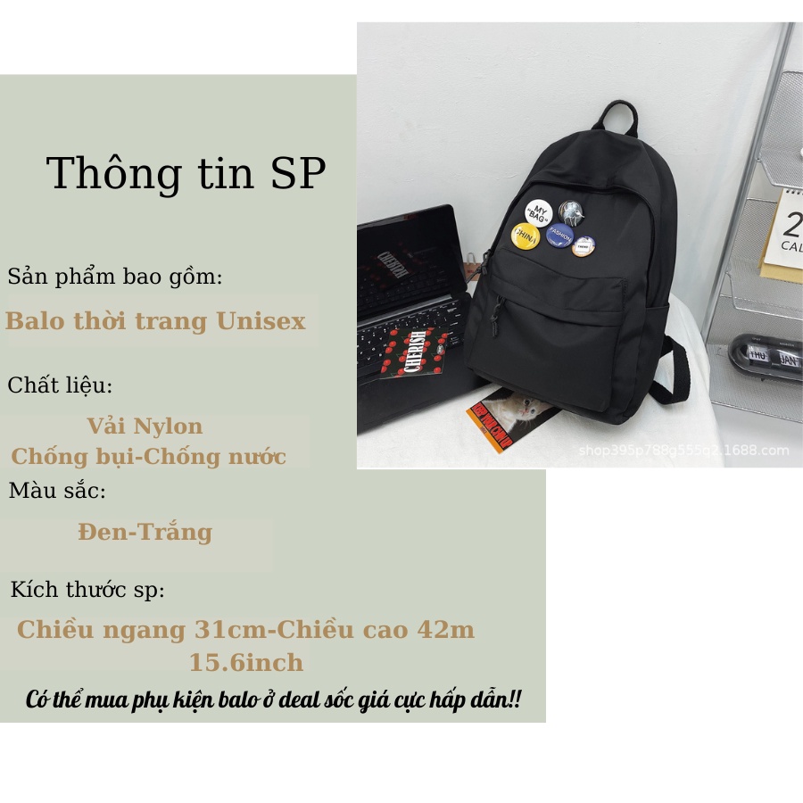 Balo Nam Nữ Thời Trang ♥️FreeShip♥️ Cặp Đi Học Basic Ulzzang Chống Nước BL09