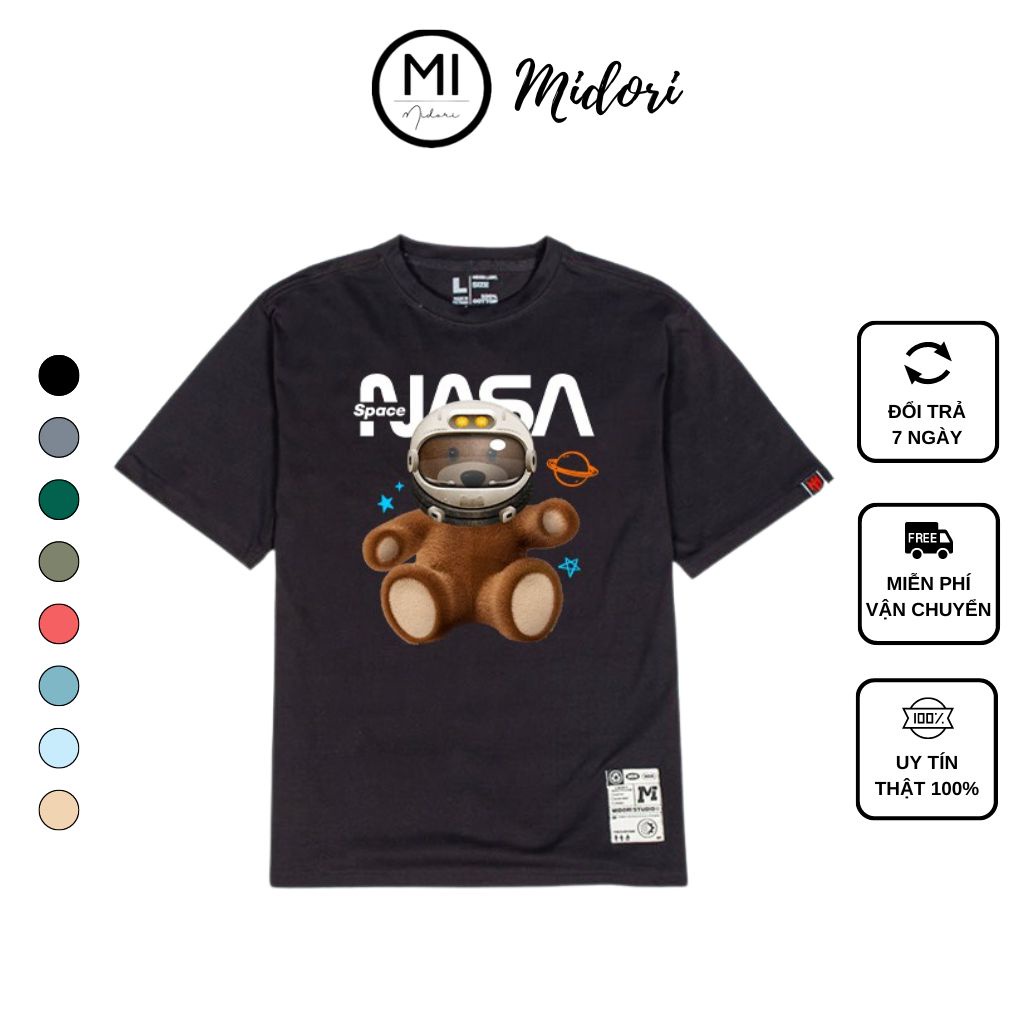 Áo thun unisex form rộng tay lỡ phông nam nữ Gấu Nasa Local Brand Chính Hãng Mi Midori