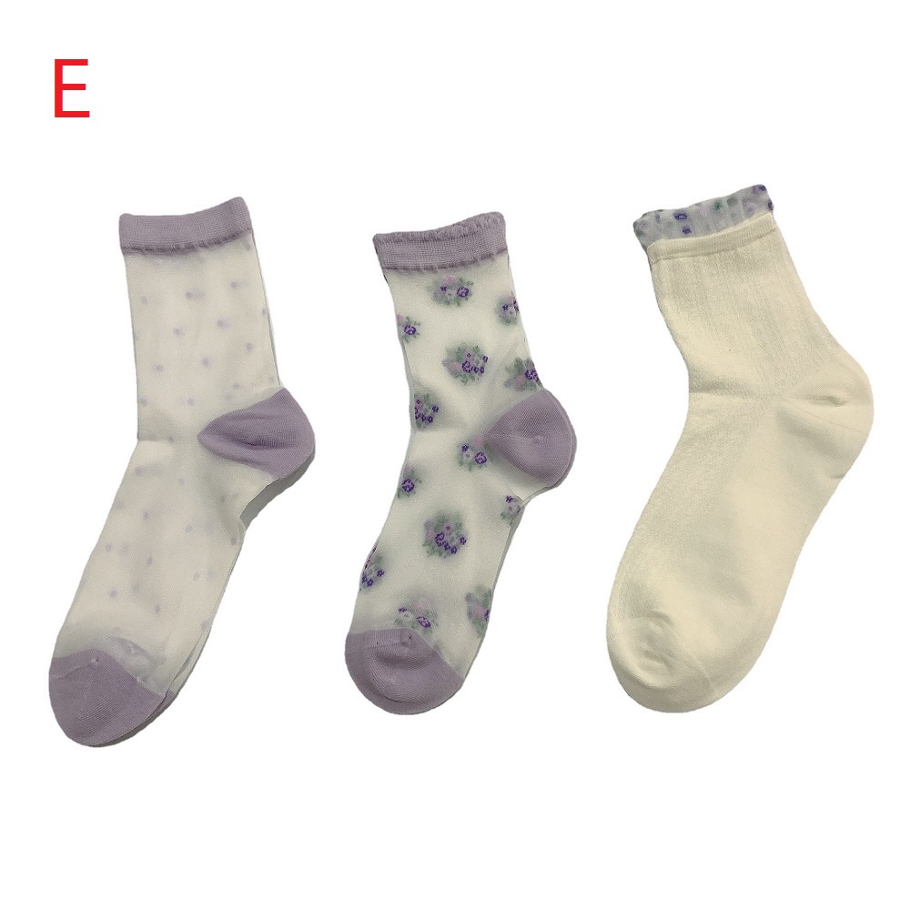 Set 3 Đôi Vớ Cotton Họa Tiết Hoạt Hình Phong Cách Lolita Đáng Yêu