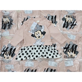 VBE118 - VÁY BÉ GÁI DÀI TAY HỒNG MICKEY BÈO GẤU CHẤM BI
