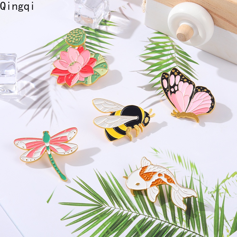 Trâm cài áo Miss Zoe hình chú ong/ cá Koi/ hoa sen/ chuồn chuồn bằng kim loại sáng tạo