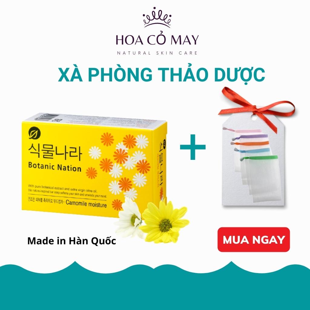 xà phòng tắm thảo dược thiên nhiên chiết xuất hoa cúc Hàn Quốc, xà phòng cục soap trắng da ngừa mụn