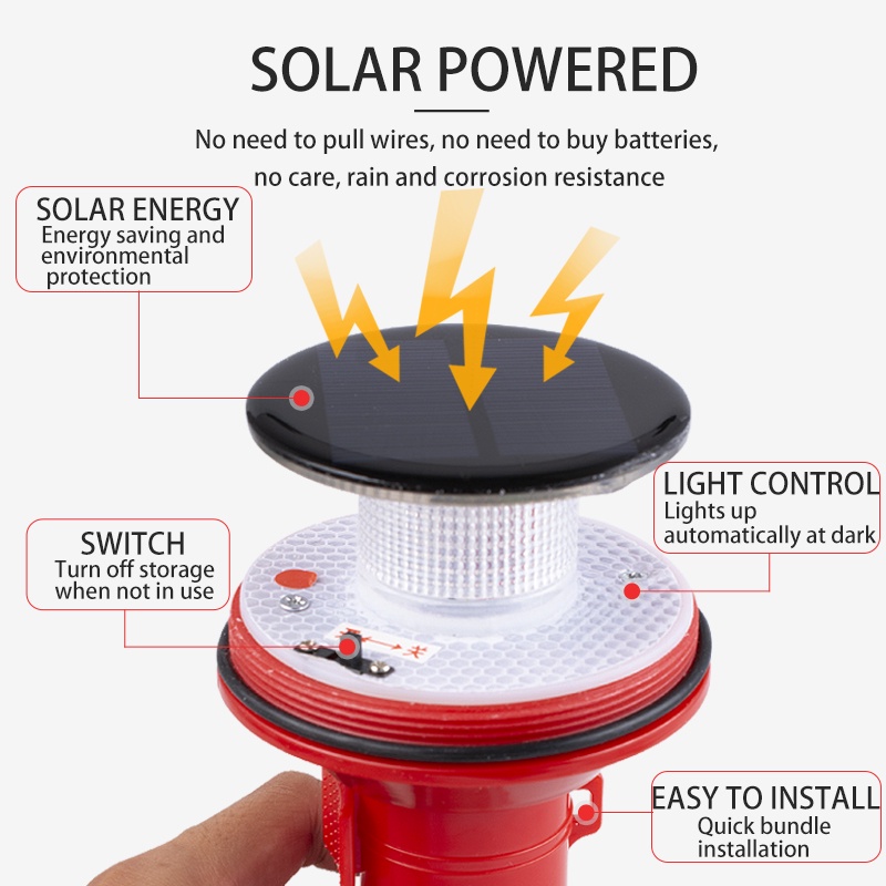 Đèn LED Tín Hiệu 2000m Chống Thấm Nước Sử Dụng Năng Lượng Mặt Trời
