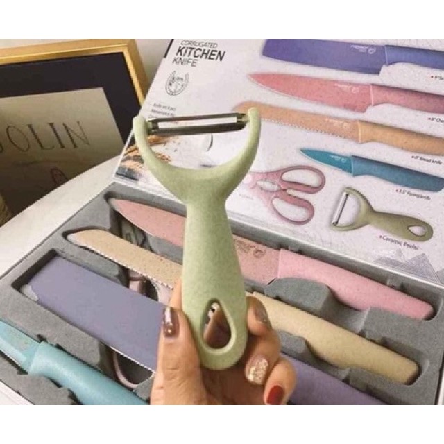 Bộ dao kéo nhà bếp lúa mạch kháng khuẩn 6 món sắc bén cao cấp