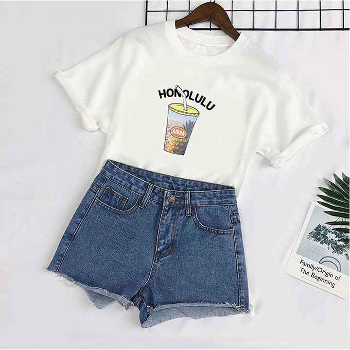 Áo Thun Nữ Tay Ngắn In Hình Ly Nước HONOLULU Rẻ Bền Đẹp ATN4016