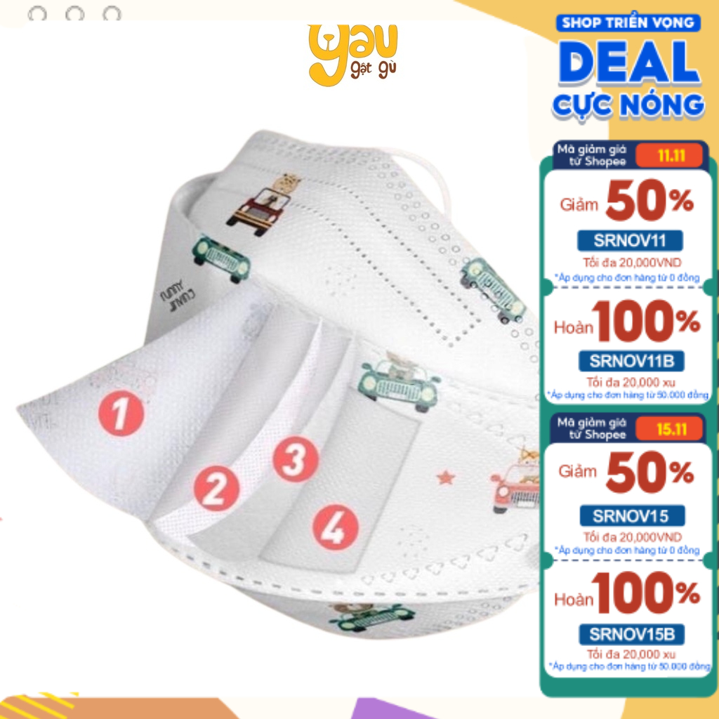 Khẩu Trang KF94 4 Lớp Trẻ Em, Lọc Bụi Mịn, Khói Bụi, Kháng Khuẩn Cao Cấp Gói 1- Chiếc