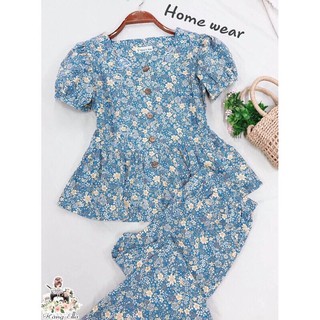 vải thô cotton hoa xanh ella