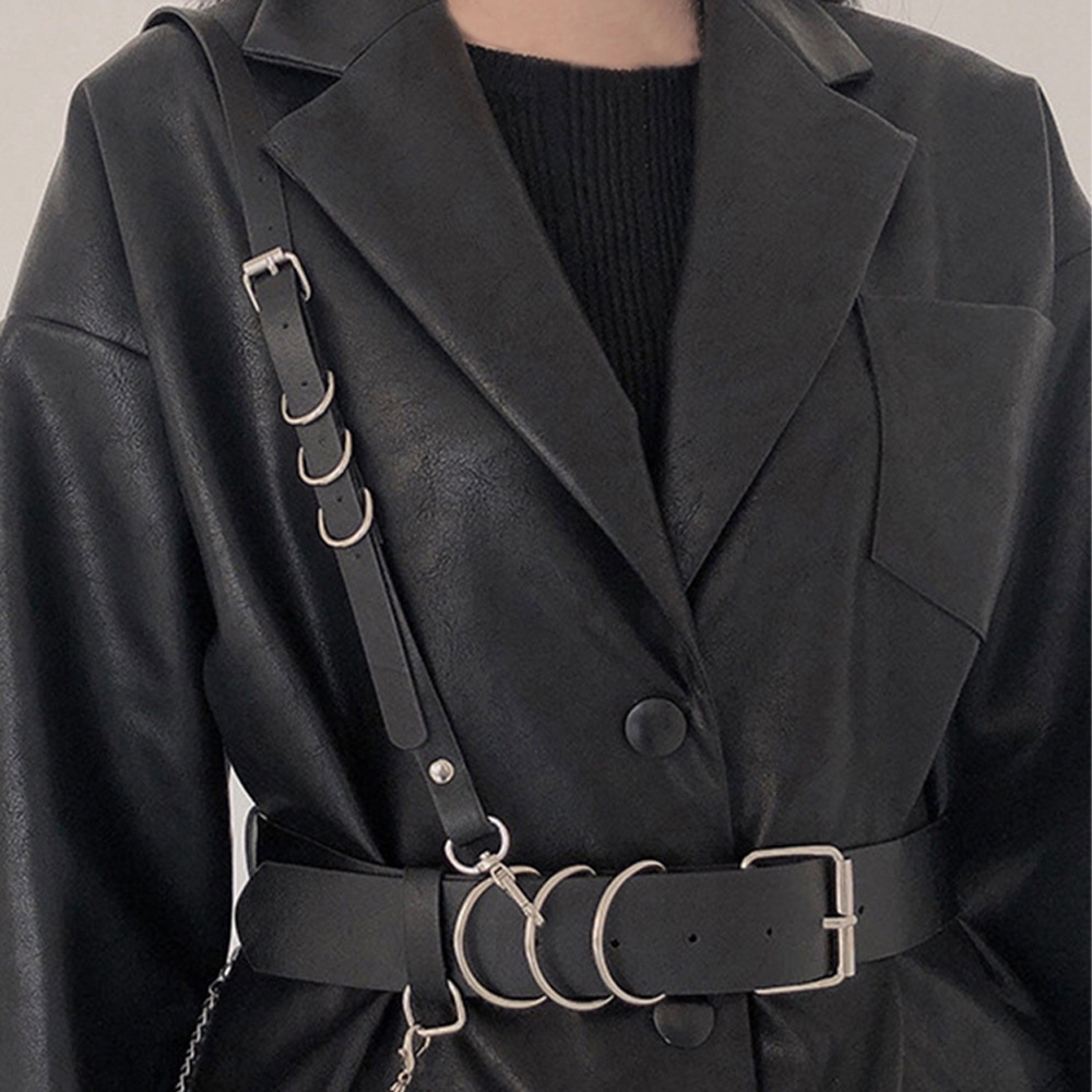 Dây Nịt Da Pu Phối Tua Rua Phong Cách Punk Rock Thời Trang Cho Nữ