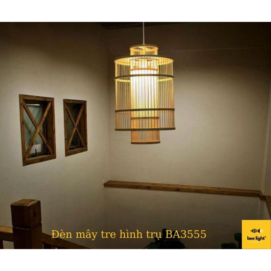 Đèn Mây Tre: Đèn lồng thả hình trụ 2 tầng Bee Light BA3555
