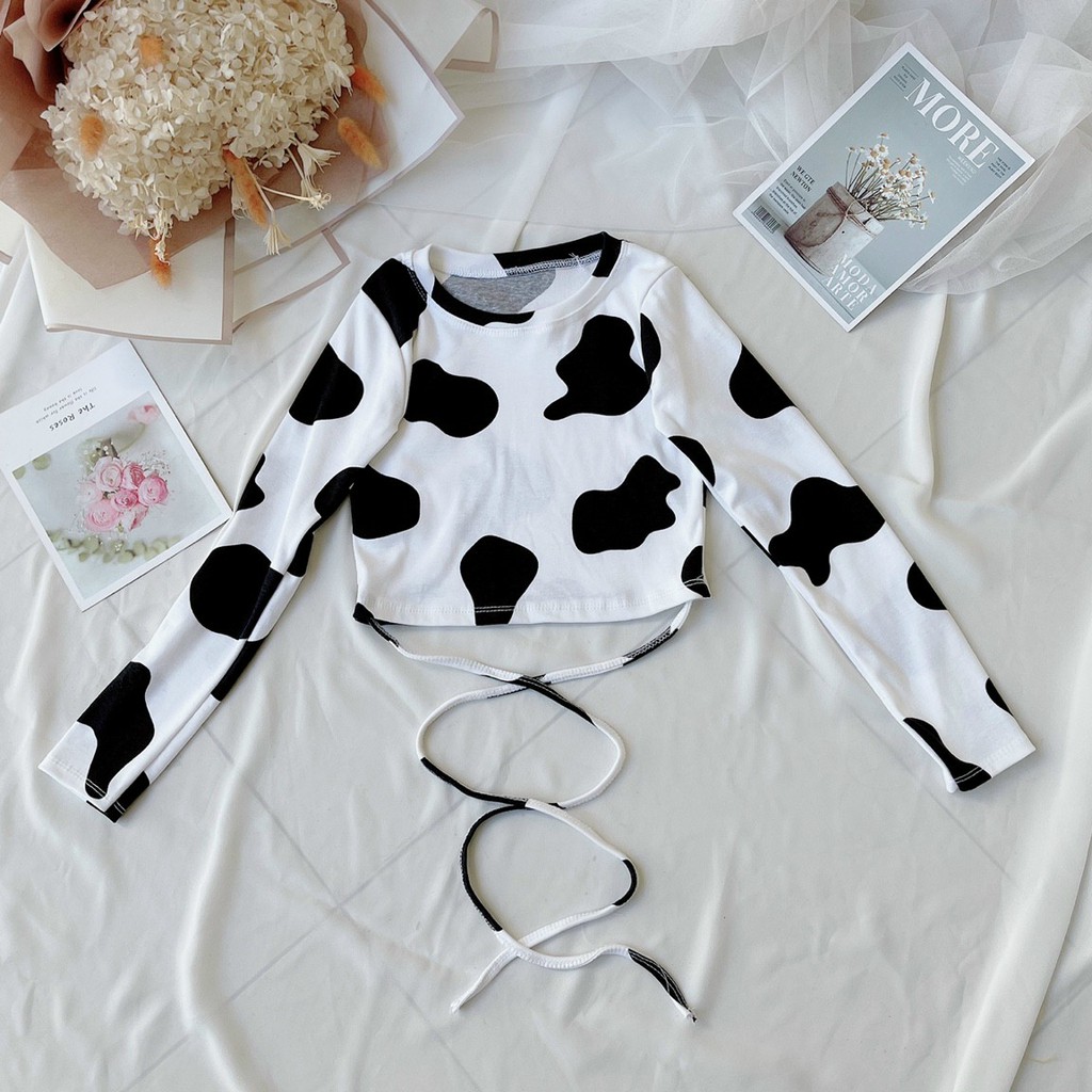 Áo Croptop Màu Bò Sữa Quấn Bụng