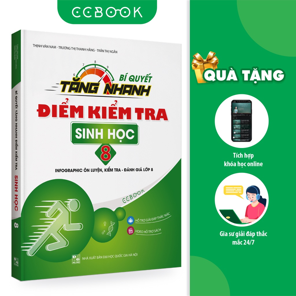 Sách - Bí quyết tăng nhanh điểm kiểm tra Sinh học 8 - Tham khảo lớp 8 - Chính hãng CCbook