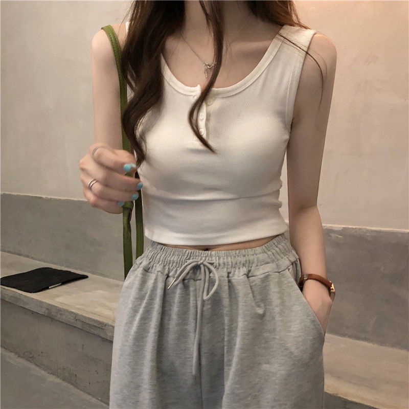 Áo Hai Dây Cài Nút Dáng Ngắn Thời Trang Mùa Hè Xinh Xắn Cho Nữ