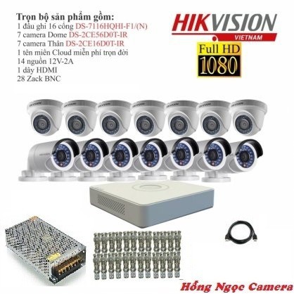 Trọn bộ 14 camera giám sát Hikvision TVI 2 Megapixel DS-2CE56D0T-IR-14 Full HD