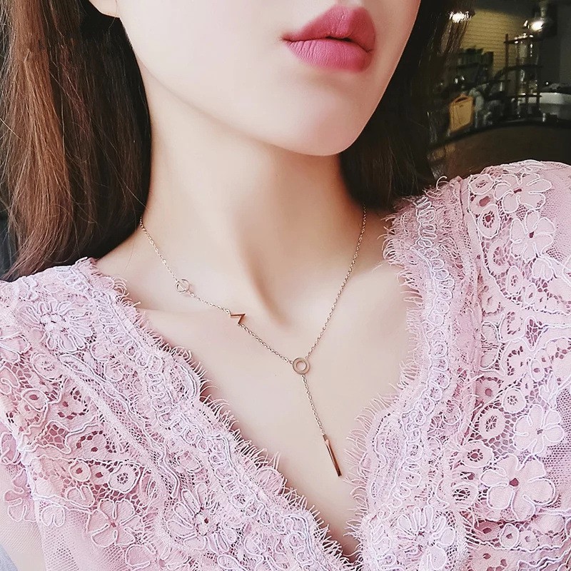 Dây Chuyền Thép Titan Mạ Vàng Hồng 18K Phong Cách Hàn Quốc Thời Trang Cho Nữ