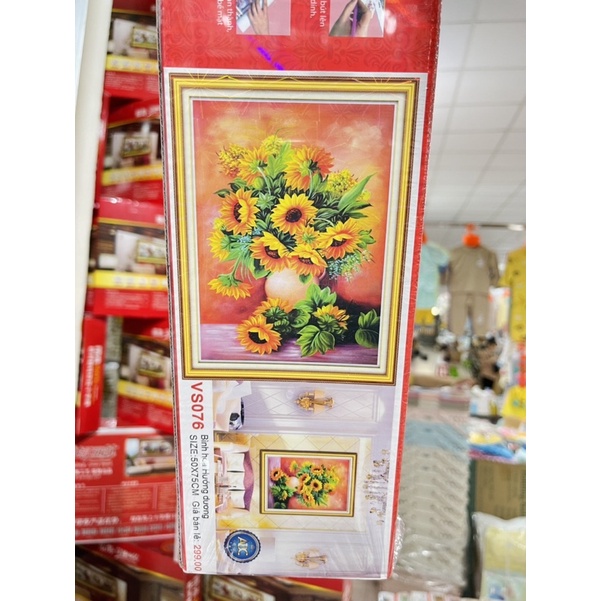 Tranh Đính Đá-Tranh Thêu Bình Hoa Hướng Dương Vs076,MN0236