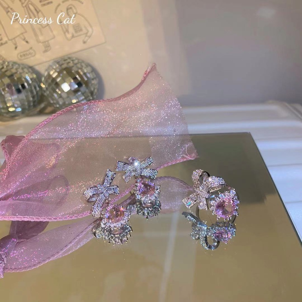 Bộ Nhẫn Và Khuyên Tai Cao Cấp Hình Điếu Thuốc Đính Đá Zircon Lấp Lánh