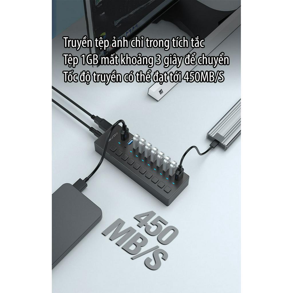 Bộ Chia cổng USB 3.0, Hub chia 13-16 Cổng USB ACASIS - có Công Tắc Riêng - HUB USB 16 Port 90W - Chính Hãng
