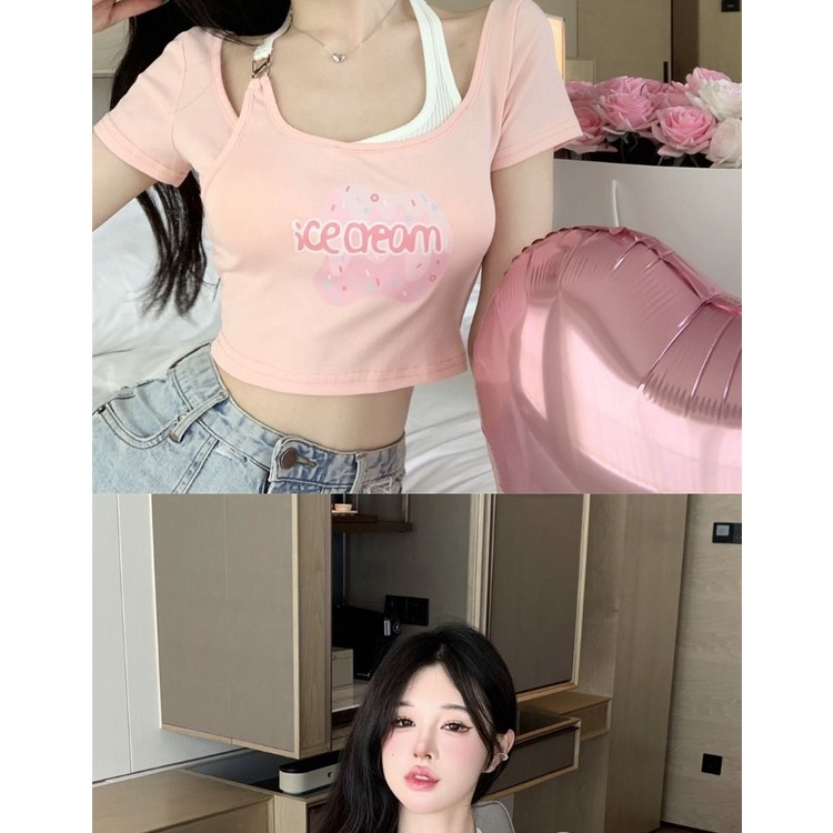 Áo Croptop Ngắn Tay Thời Trang Mùa Hè Quyến Rũ Cho Nữ