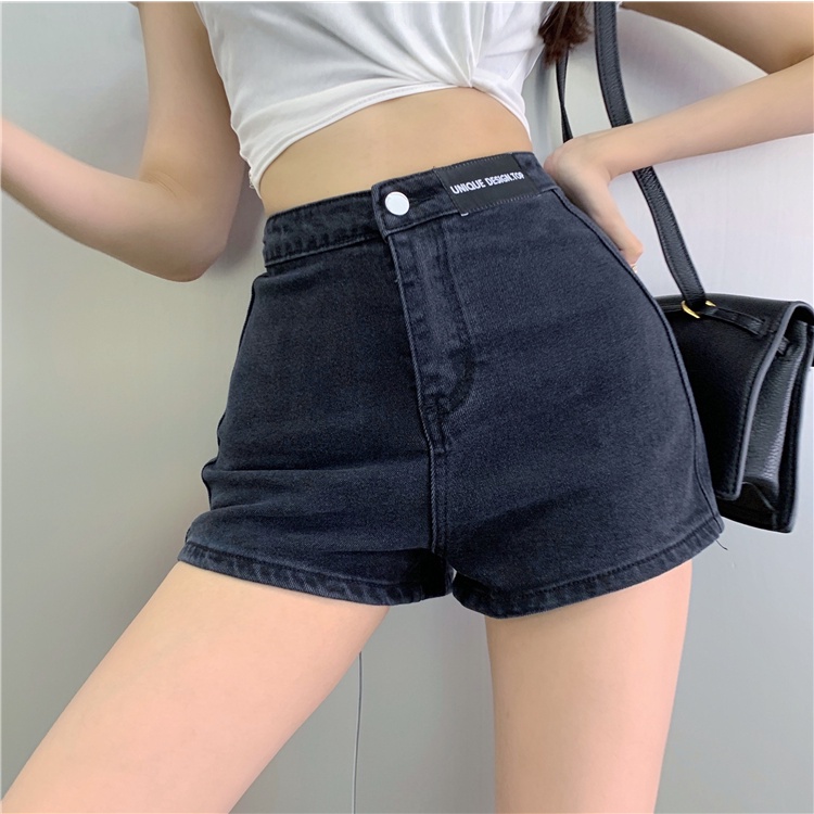 DUNEA Quần Short Denim Lưng Cao In Chữ Cá Tính Dành Cho Nữ